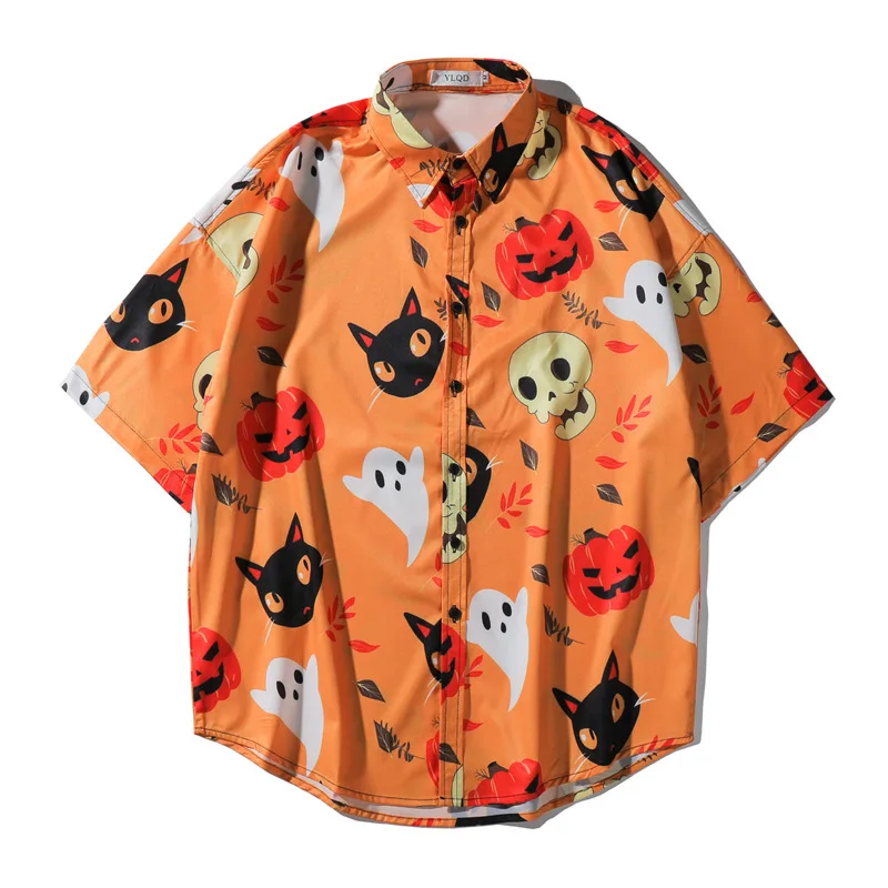 

Hemd New Hawaiian Shirts Mens Beach Men Man Sleeve Pumpkin Short Printed Casual Oversized Summer Vintage Halloween Shirt Shirt