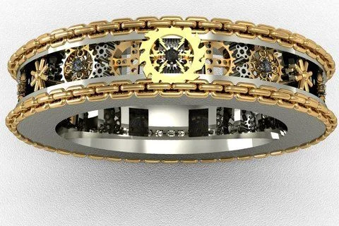 

Mifeiya Punk Men's Ring Golden Mechanical Gear Chain Finger Ring for Male Party Wedding Engagement Jewelry