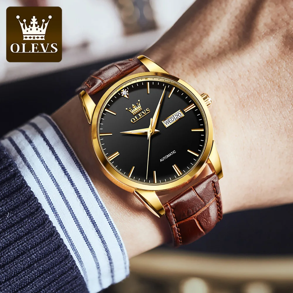 OLEVS Mens Watches 2023 New Fashion Business Watch Automatic Mechanical Watch Luminous Weekly Calendar Display Reloj Hombre 6629