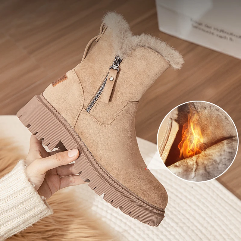 New Fashion Winter Warm Shoes Plush Women Boots Fur Integrated Snow Boots Woman Mid-tube Cotton Shoes Comfortable Short Boots