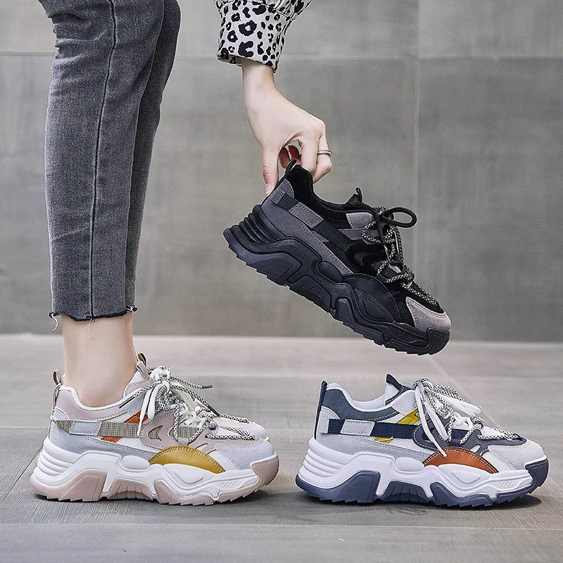 

Женские кроссовки на платформе, повседневные дышащие кроссовки на толстой подошве, в Корейском стиле, для осени, 2022