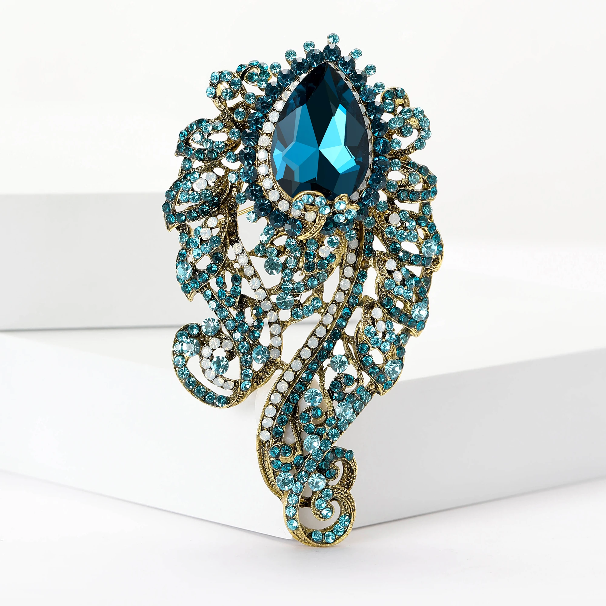 Rhinestone Raindrop Броши для женщин 8-цветный тяжелый кристалл стекло цветок дизайн