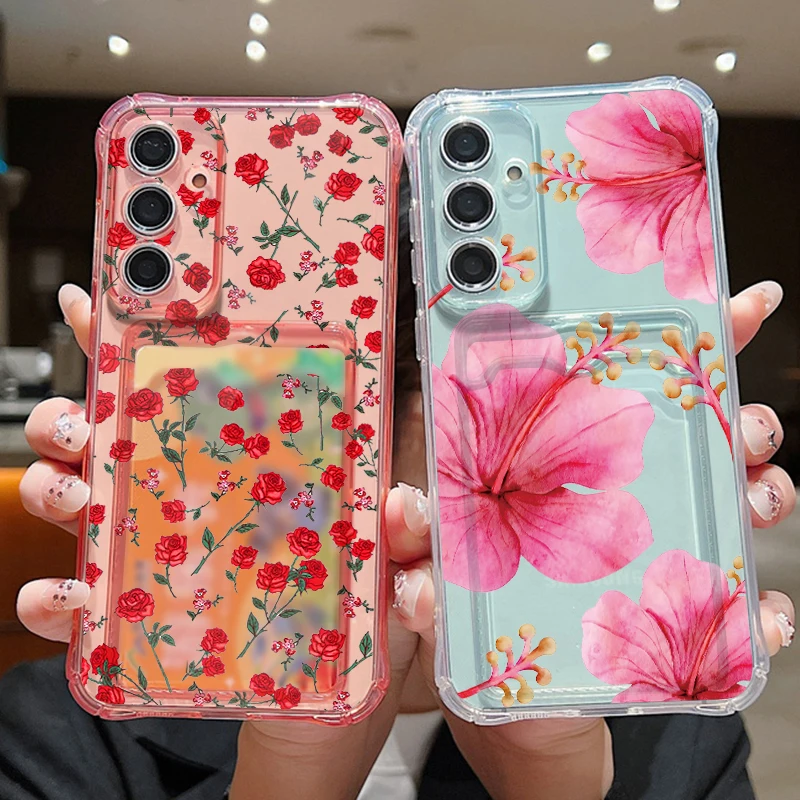Фото Чехол для телефона с карманом и принтом красных цветов для Samsung Galaxy S26 S25 Ultra S23 S24 FE A57 A17 A56 A55 A25 A16 A36 A15 5G, TPU-чехол №1