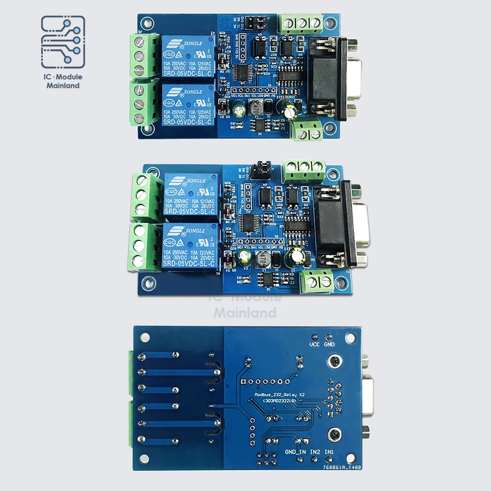 DC7-24V 2-канальный модуль Modbus RTU с одним релейным модулем RS232/TTL UART блок питания для