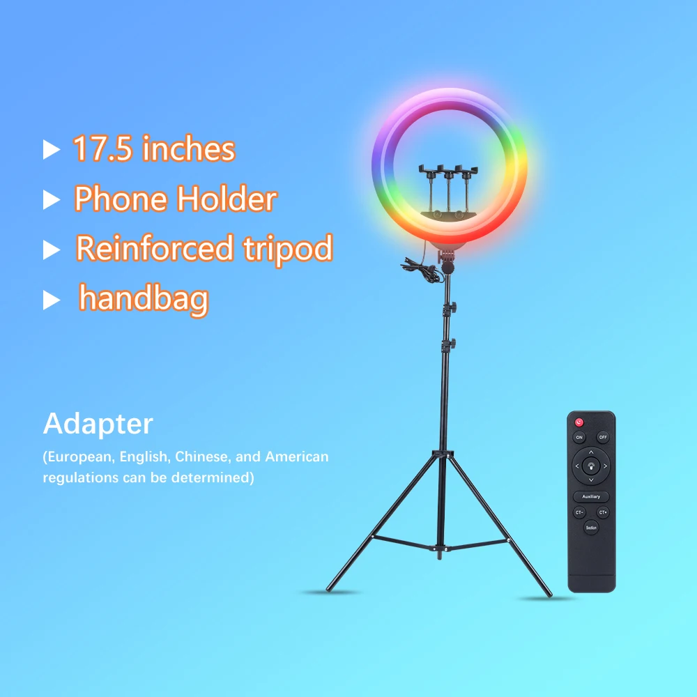 

Суперъяркое фотокольцо для селфи, 17,5 дюйма, фототрипод, кронштейн, держатель телефона X3, пульт дистанционного управления, для видеосъемки в реальном времени