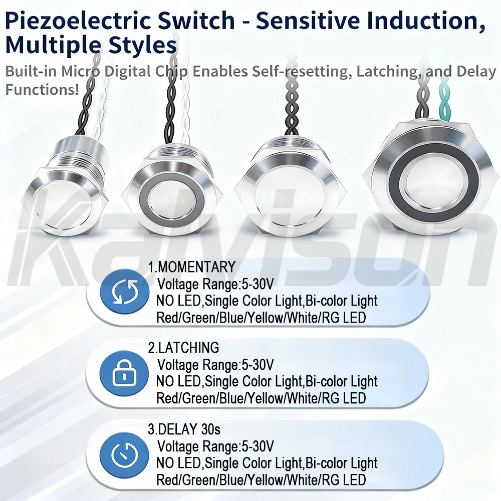 Фото IP68 Piezo Switch 12/16/19/22/30mm Latching Waterproof Metal Touch Switch Stainless Steel Momentary Piezoelectric Ceramic Switch №5