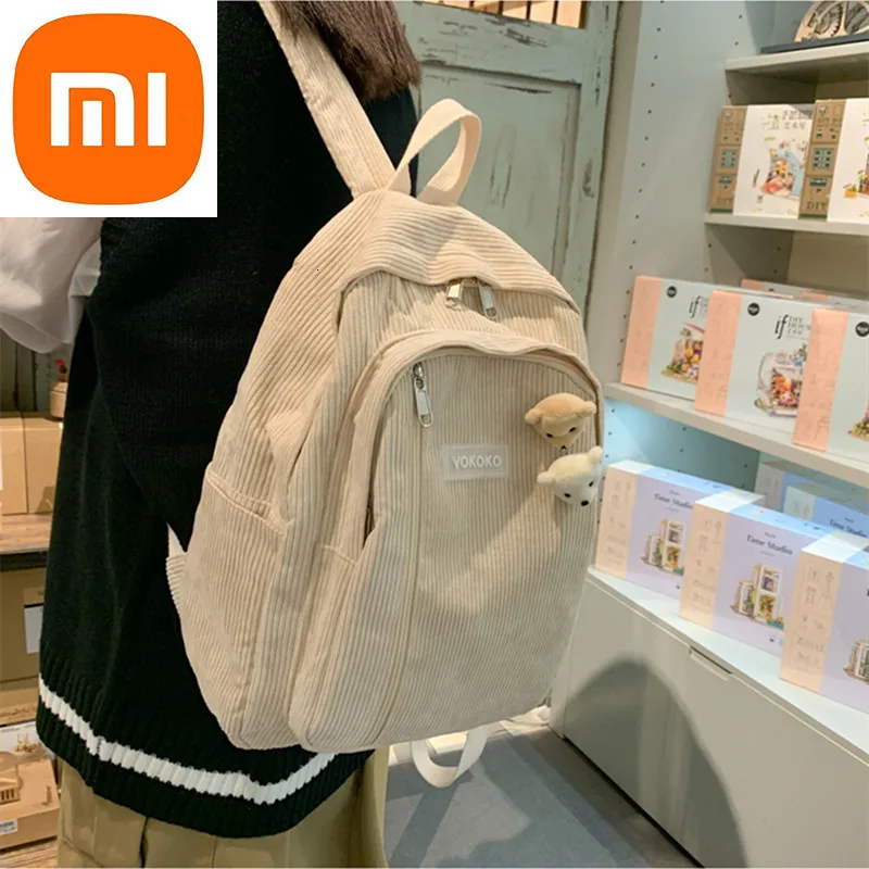 

Рюкзак Xiaomi полосатый милый вельветовый женский школьный портфель для девочек и мальчиков роскошный модный женский портфель в стиле Харадз...