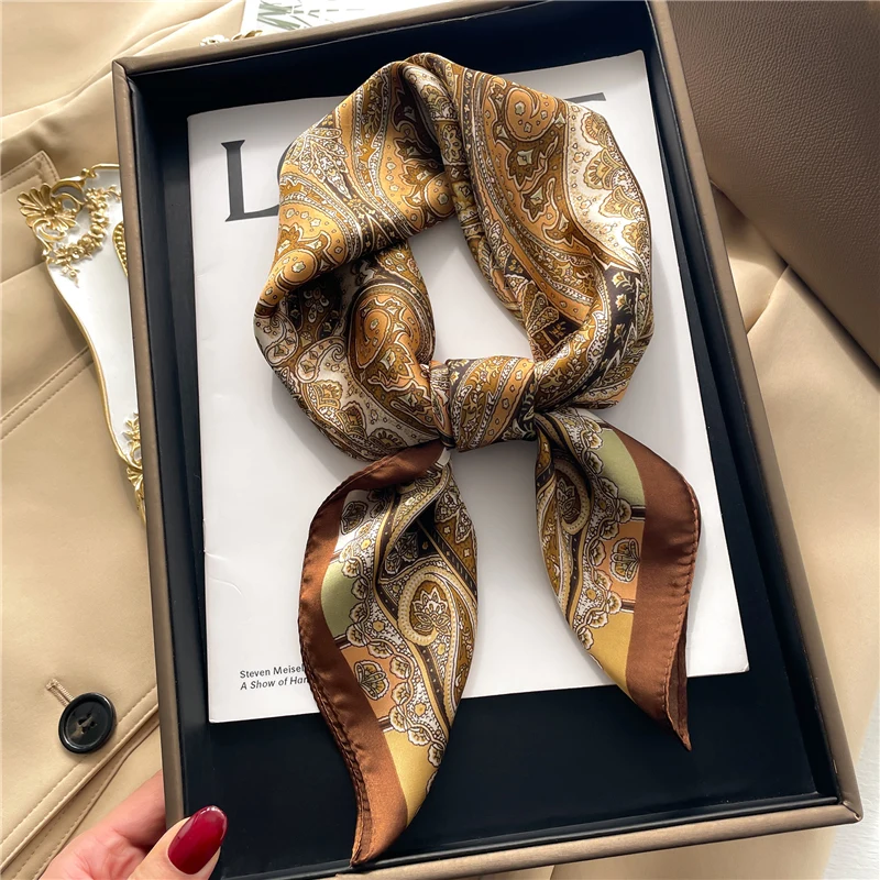 

Fashion Women Silk Satin Head Scarf Hijab Casual 70cm Paisley Print Hand Wrist Neckerchief Foulard Shawl Wraps Female Echarpe