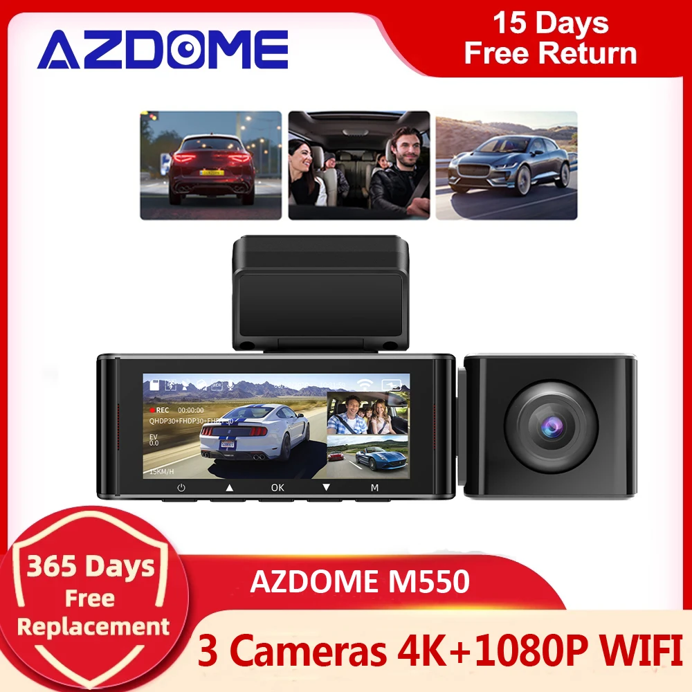 AZDOME Автомобильный видеорегистратор M550-3CH 4K видеорегистратор 3 камеры 1080 задняя камера запись с GPS ночное видение WIFI парковочный монитор автомобиля
