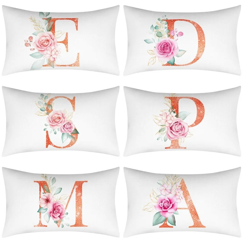 

Pink Flowers Letter Printed Cushion Cover Home Decor Rectangle Pillow Cover 30x50cm Polyester Pillowcases for Couch Car Chair