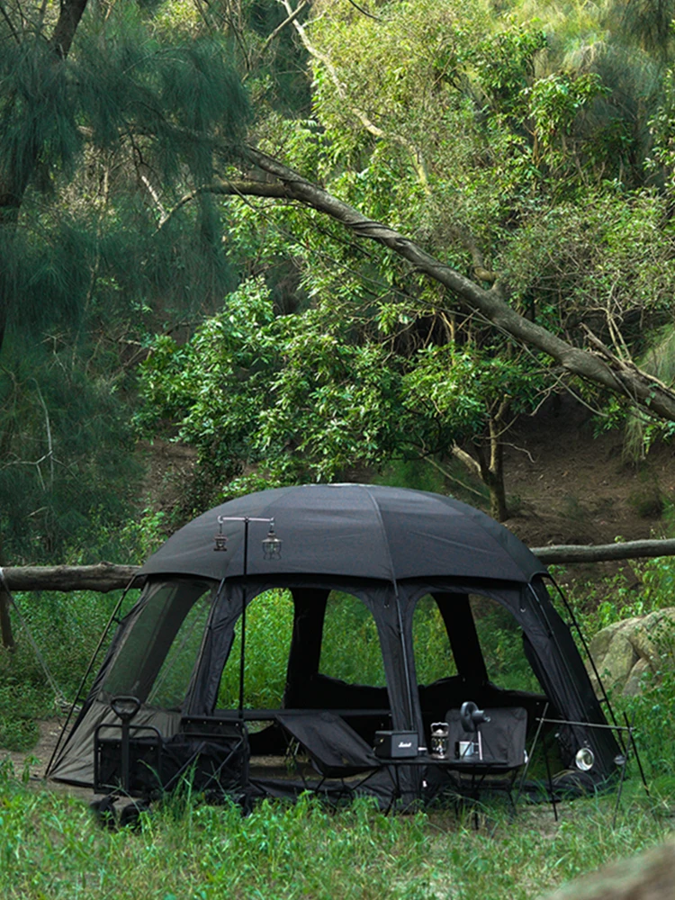 

Black Glue Coated Octagonal Ball Tent Large Space 3doors 5windows Waterproof Suncreen Windproof Spherical Outdoor Camping Tool