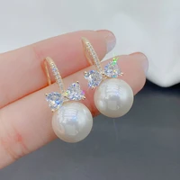 2022 korean hot trends classic pearl bow dangle earring for women fashion temperament zirconia bowknot bridal wedding jewelry
