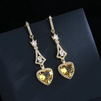2022 new fashion sweet heart earings for women silver plate girls shining crystal long temperament wedding party gift jewelry