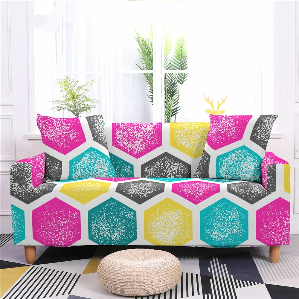 

Geometric Hexagon Stretch Sofa Cover Living Room L Shape Furniture Covers Washable Furniture Protector Fundas Para Sofás