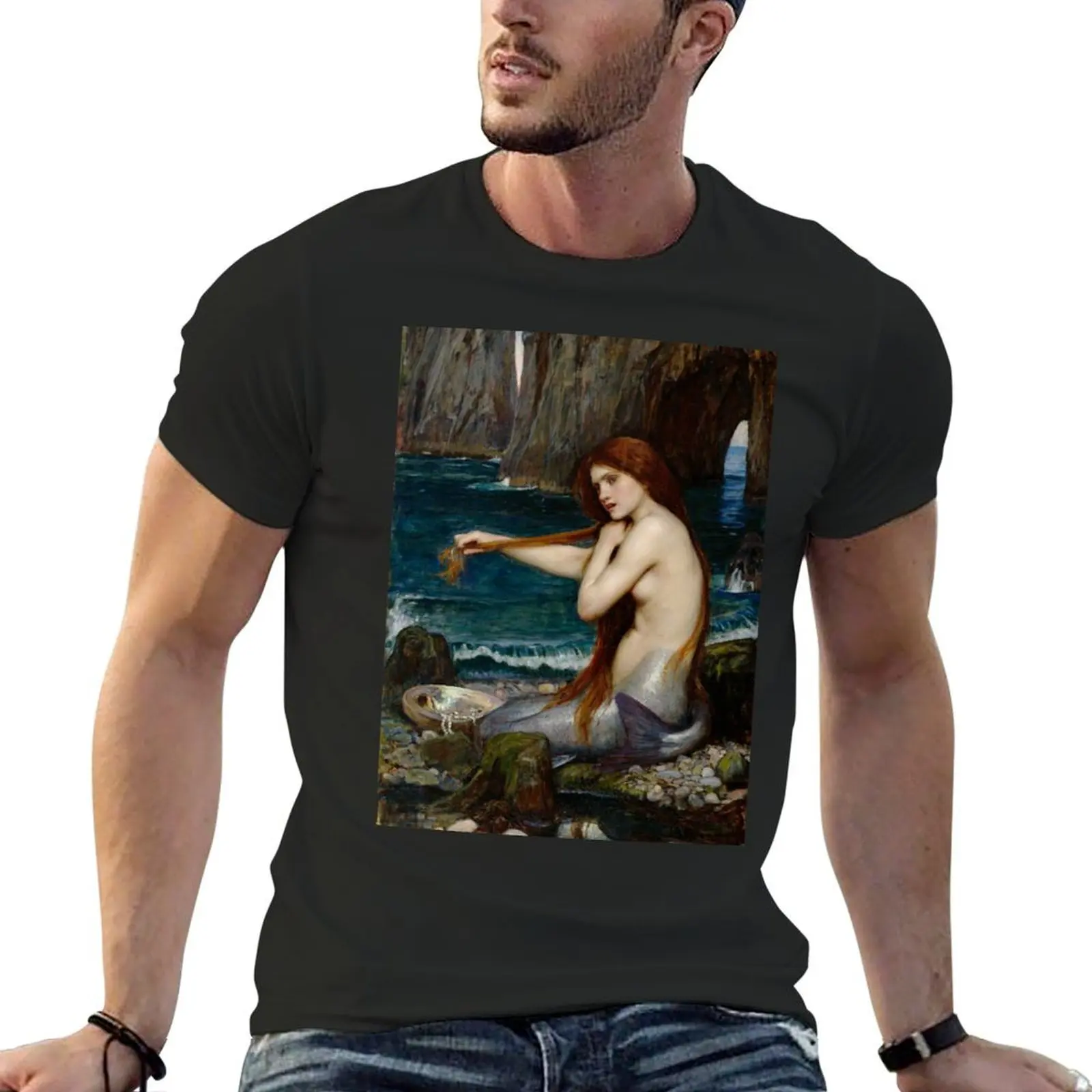 Мужская Винтажная футболка с принтом John William Waterhouse - The mermaid