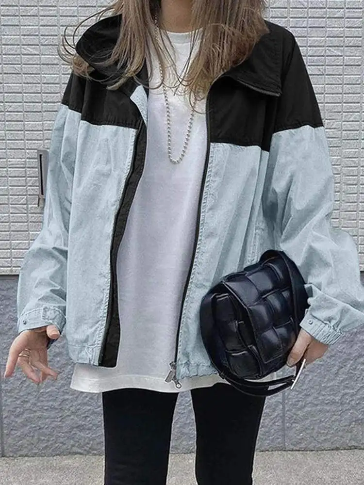 

ZANZEA Lapel Zipper Up Cardigan Women Oversized Patchwork Outwear Fashion OL Casual Holiday Jackets 2022 Spring Denim Blue Coats