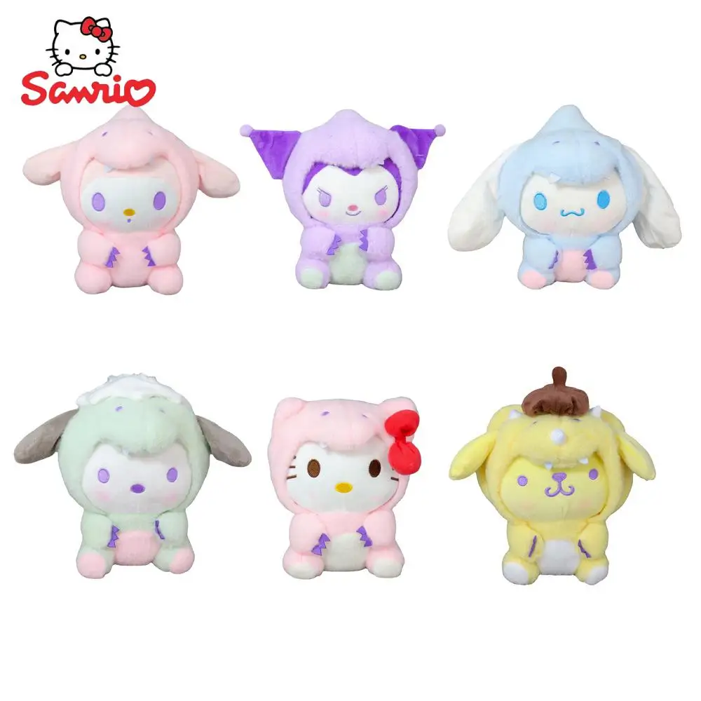 

New 20Cm Kawaii Anime Cartoon Cute Kuromi My Melody Cinnamoroll Pom Purin Hello Kitty Turns Into A Dinosaur Gift Plush Doll Toy