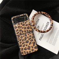 luxury fashion portable bangle big hand ring holder case for samsung galaxy z flip 3 5g sexy leopard print leather hard cover