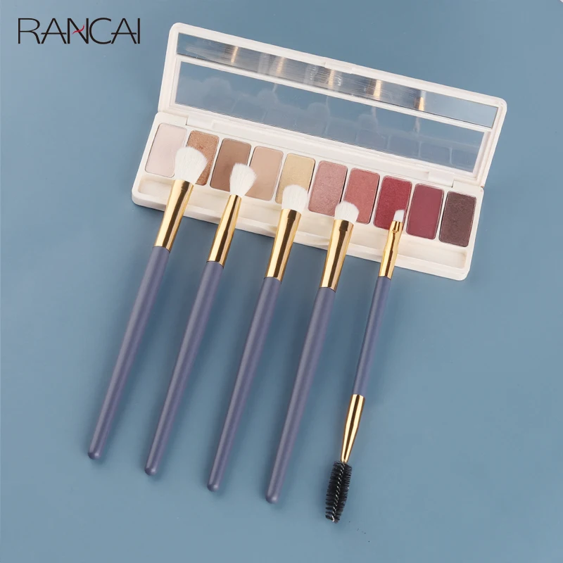 

RANCAI 5 Pcs Makeup Brushes Set Eyeshadow Eyebrow Eyelash Highlighter Brush Blue Glossy Matte Make Up Cosmetics Beauty Tools Kit