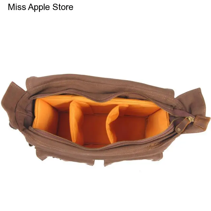 waterproof Camera Bag liner SLR Vintage Canvas splicing real leather bag Single Shoulder Messenger Bag casual photography