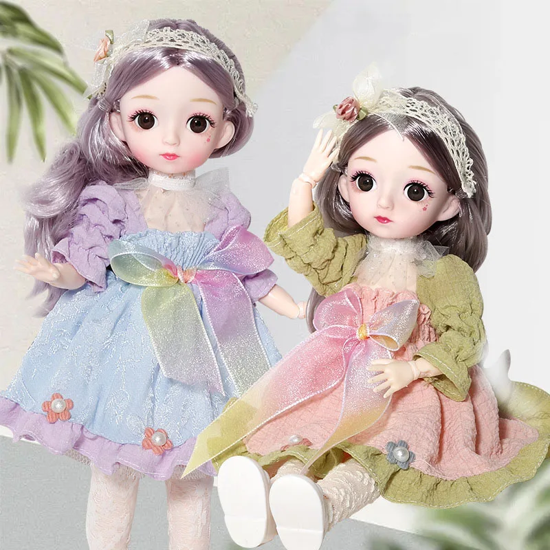 1/6 Bjd Princess Doll Full Set 28cm Height Cute Baby Doll with Headdress Girls Play House Dress Up Toys