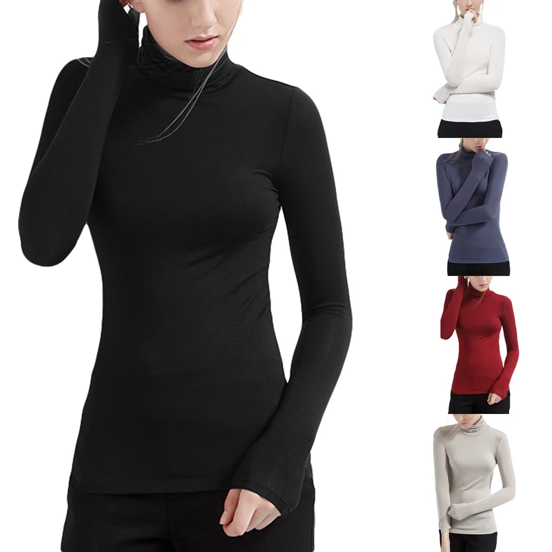 

Women's Solid Base Pullover Long Sleeve Modal Turtleneck Tops Soft Stretchy Slim Fitted Base Layer Tees Spring Autumn Clothing