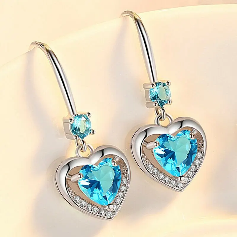 

Drop Hook Crystal Stone Heart Girls Jewellery Gift Women Ladies Stud Earrings