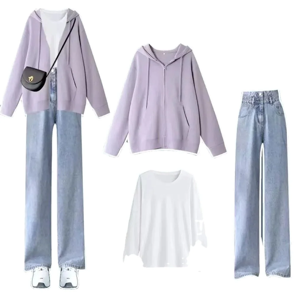 Весенне-осенний костюм для студенток Корейская версия свободного свитера куртки