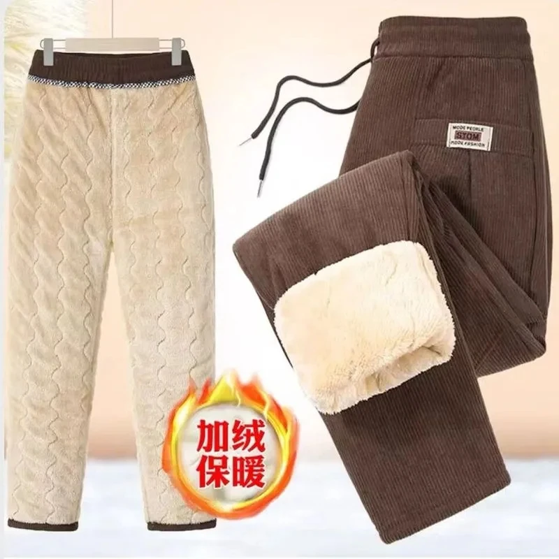 Зимние утепленные спортивные штаны из овечьей шерсти однотонные повседневные