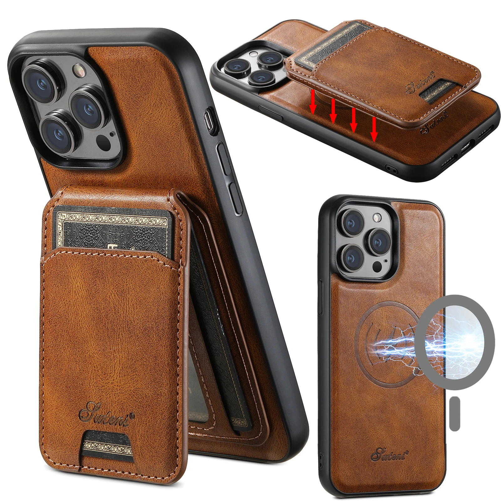 

2 in 1 Detachable Cards Solt Wallet Case For iPhone 14 Pro Max 14Plus 13 12 15 For Magsafe Magnetic Wireless Charging Bag Cover