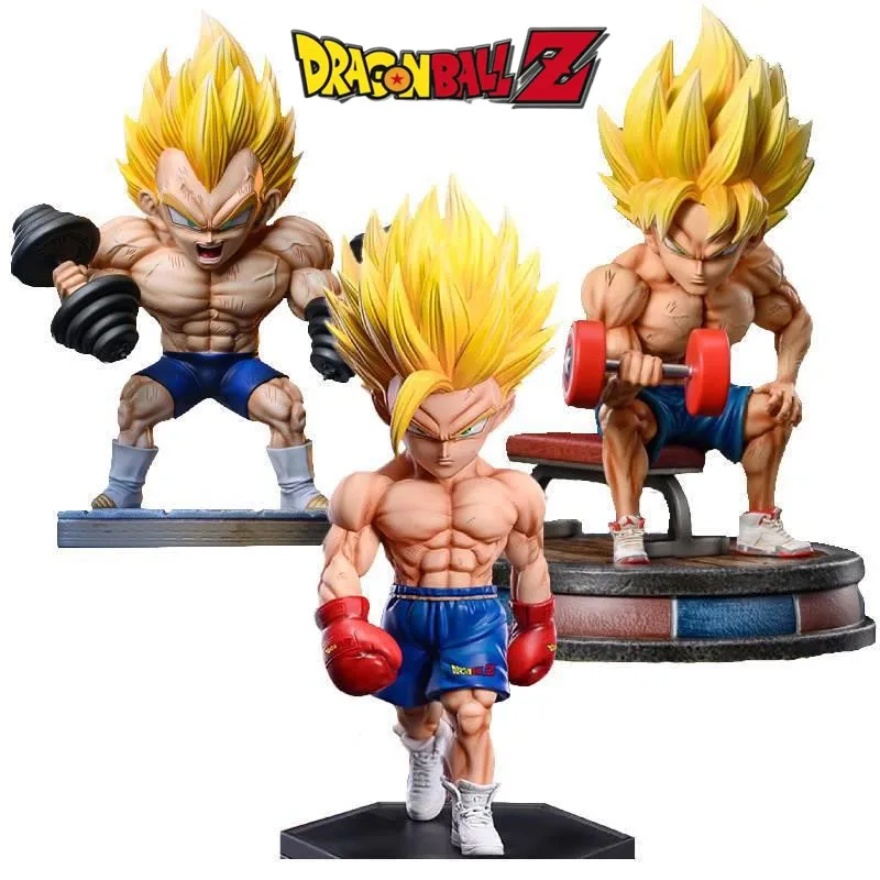

Dragon Ball Muscle Fitness Super Saiyan Gohan Goku Vegeta Lift Dumbbells Spoof Color Box Figure Model Ornament Collection Gifts