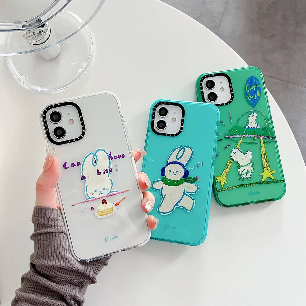 

Cute Lovely Rabbite Phone Case for iPhone Xr X Xs Max Ins Korean Transparent Silicone Cover for iPhone 11 12 13 Pro Max