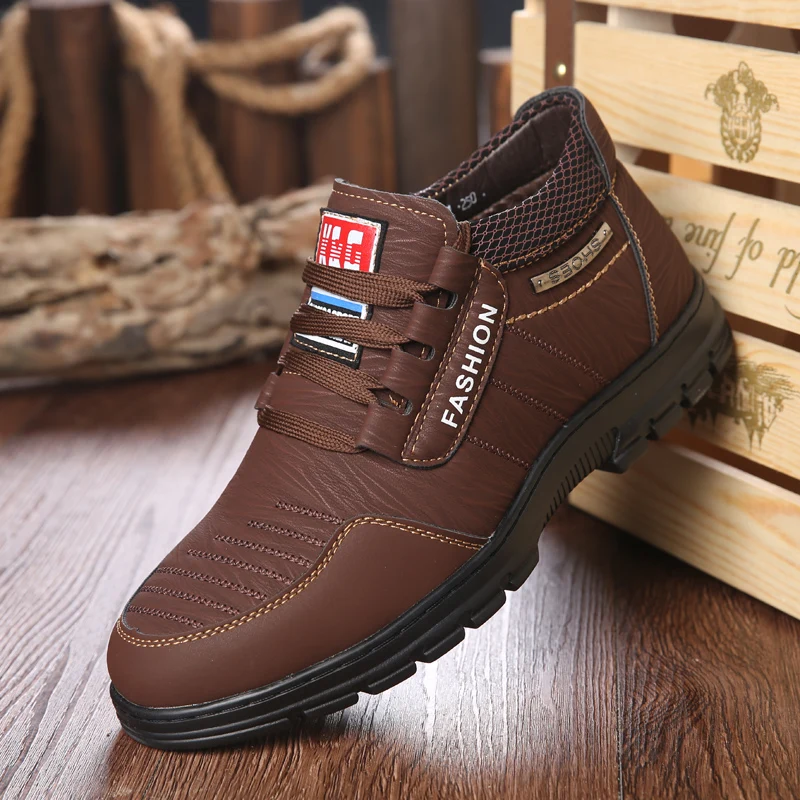 

Fujeak Leather Men Shoes Platform Casual Shoes 2022 Winter Winter Outdoor Walking Hiking Shoes Fashion Male Business Sneakers
