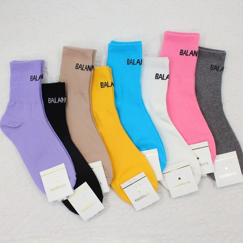 

Ribbed Socks Women Sock Design Letter Woman Cotton Socks Solid Casual Sox Girls Soft Spring Summer Fashion Korean Sports Sokken