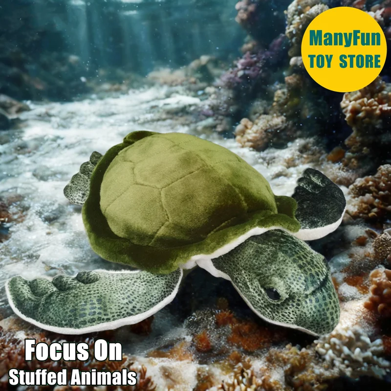 Фото Реалистичная плюшевая игрушка морская черепаха Olive Ridley, реалистичная зеленая мягкая игрушка-черепаха, имитационная кукла, подарок. №1