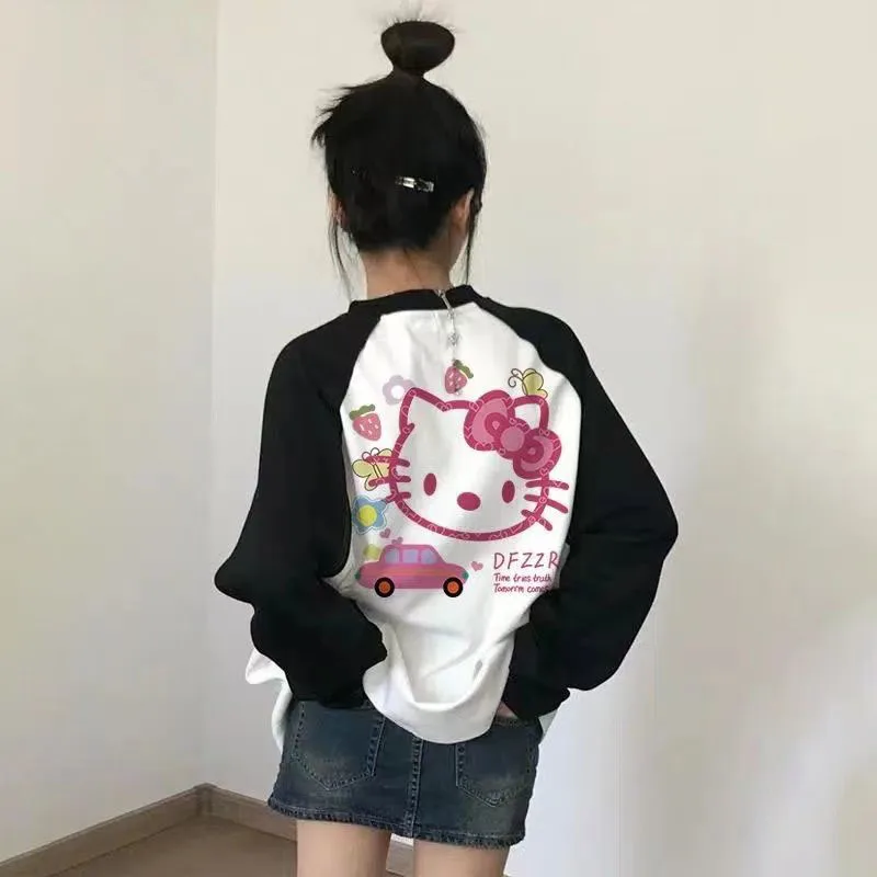 

HelloKittys T-shirt Kawaii Sanrio top cartoon cute girl heart original creative cotton long-sleeved jacket gift for girls