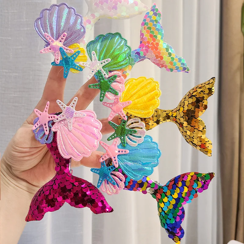 Sequin Mermaid Tail Star Starfish Shell Hair Clip For Girl Children Cute Kawaii Cartoon Hairpin Fashion Accessories