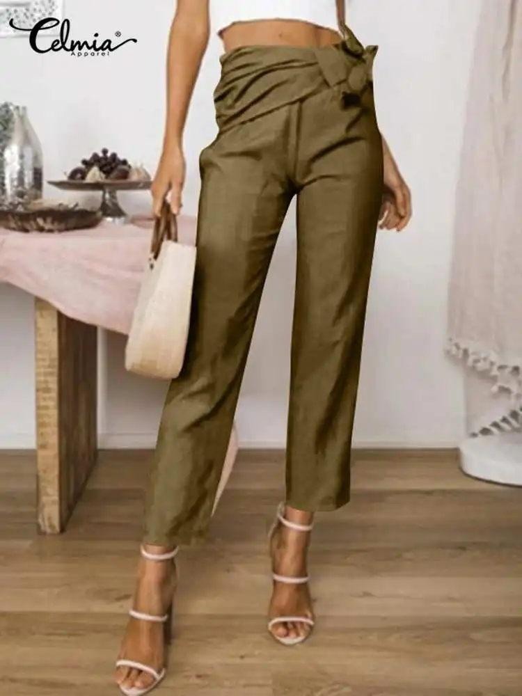 

Осенние элегантные брюки-карандаш с поясом Celmia, модные женские офисные брюки 2023, винтажные длинные брюки с высокой талией, повседневные женские брюки