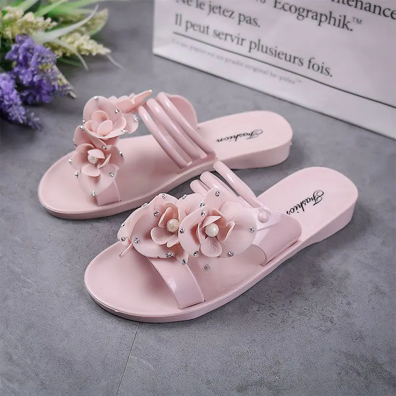 Ladies Home Slippers Casual Flower Slippers Women Slip On Flat Shoes Female Fashion Non Slip Slides Beach Sandals New
