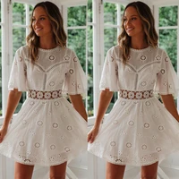 bohemian woman summer dress 2022 hollow out short sleeve mini dress backless sexy ladies white dresses