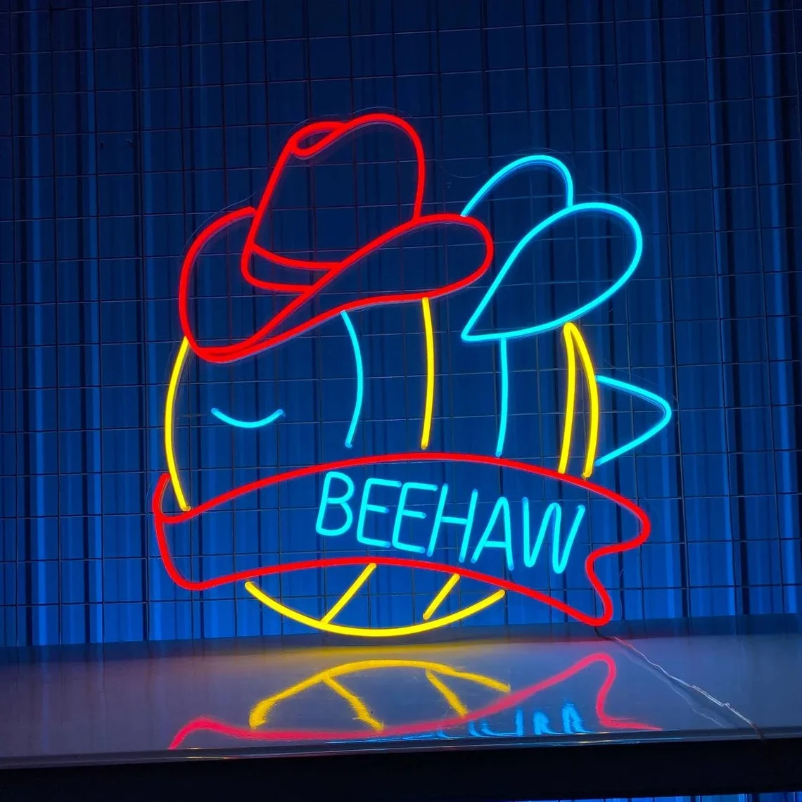 

BeeHaw Neon Sign Cowboy Hat Bee Led Sign Cowboy Bee Decor Neon Sign