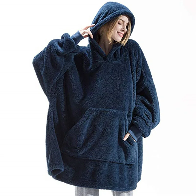 

Winter Warm Loose Thick Plush Fleece Hoodies Blanket with Sleeves Oversized Women Men Pullovers Thicken Giant Blanket Hoodie