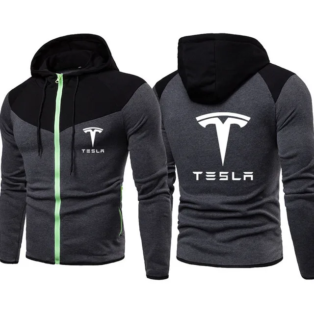 

Модная повседневная мужская куртка с капюшоном Tesla с принтом логотипа автомобиля, цветная мужская куртка на молнии, флисовая хлопковая одеж...
