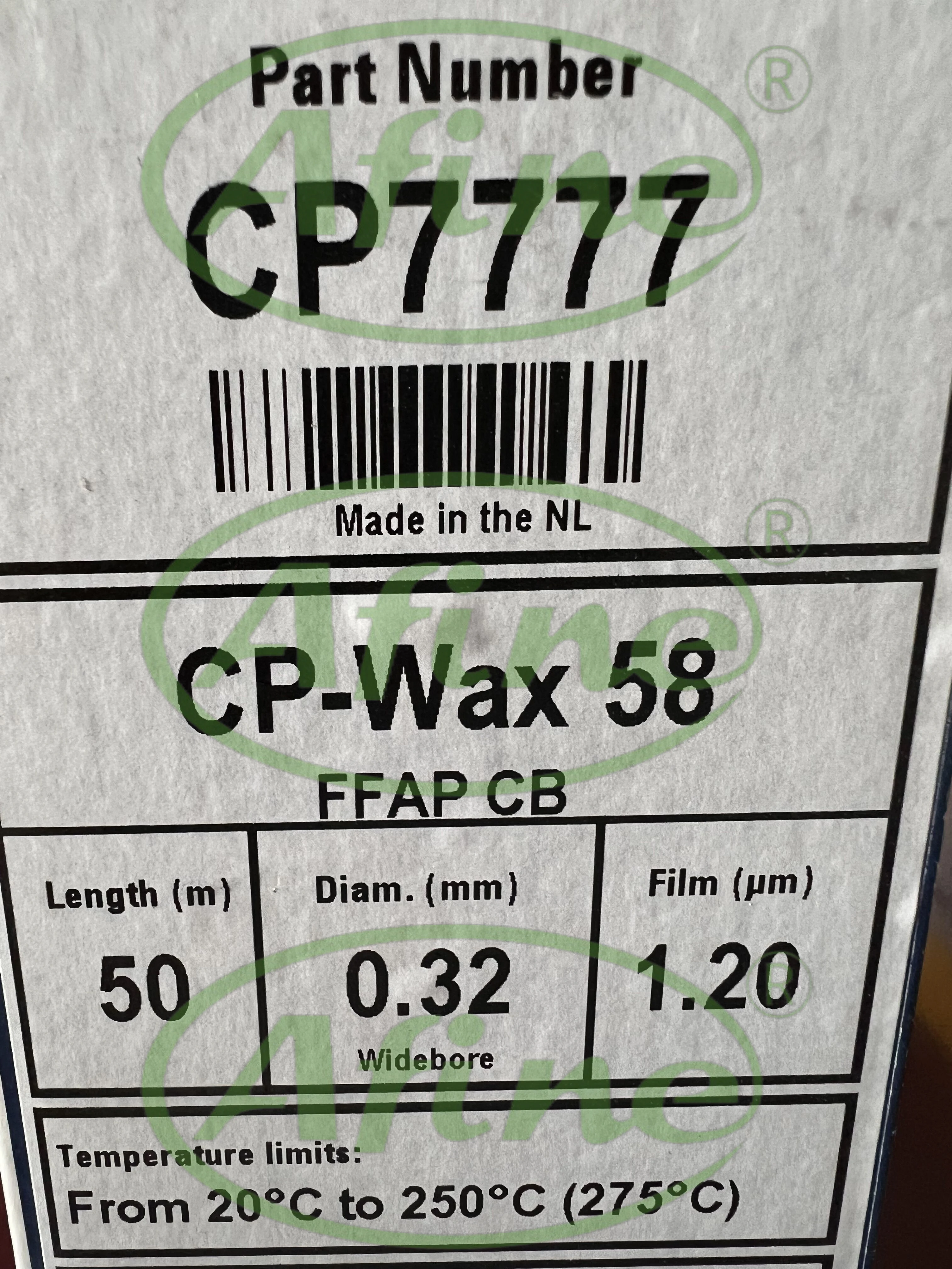 Колонки AFINE Agilent J&ampW CP-Wax GC: летние аминоки и диаминти CP7422 | 58 FFAP CB CP7777 52 CP8798I