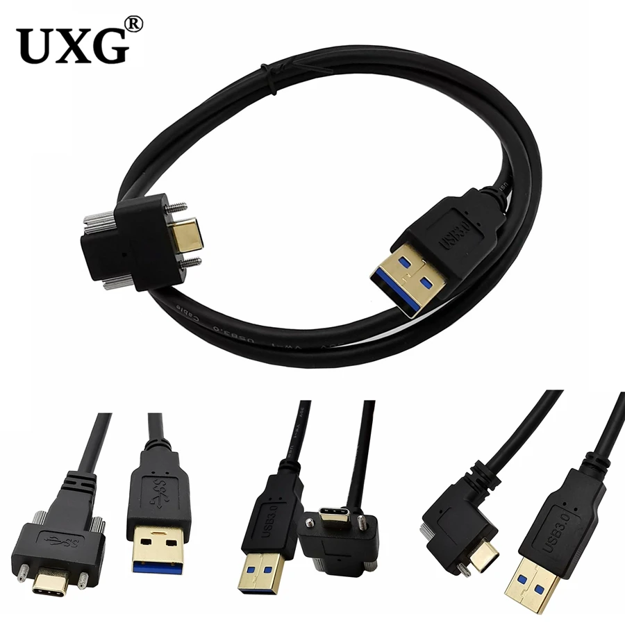 

Gold Plated 90 Angled USB 3.1 Type-C Dual Screw Locking To Standard USB3.0 Data Cable 90 Degree Angled For Camera 0.3m 1m 2m