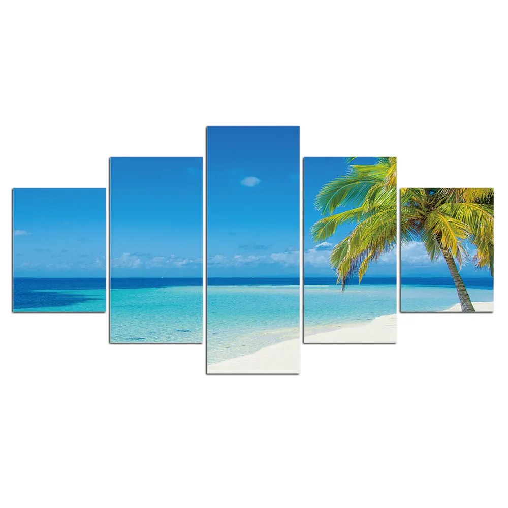 

HD Printed 5 Piece Canvas Art Blue Seascape Painting Wall Pictures for Living Room Beach Poster Free Shipping CU-2535C