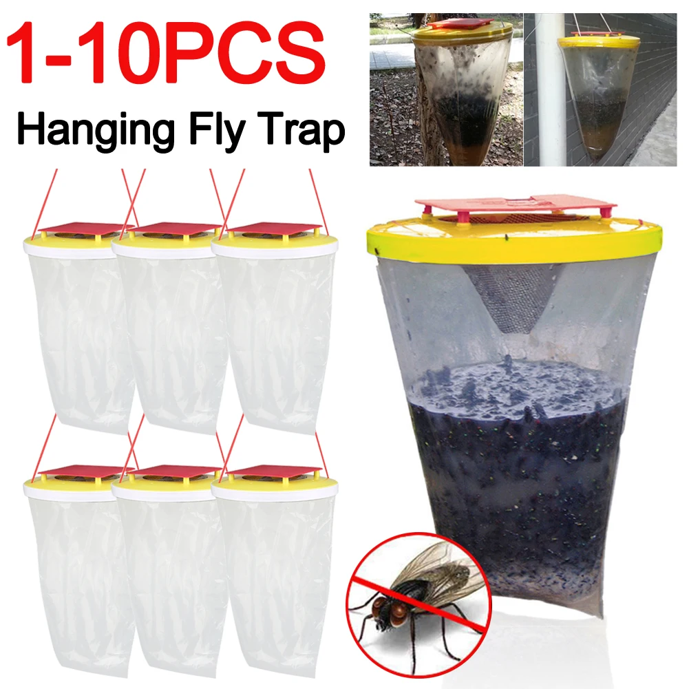 

1-10pcs Fly Catcher Hanging Cages Killer Pest Control Reusable Hanging Fly Trap Flytrap Cage Net Traps Garden Hanging Flycatcher