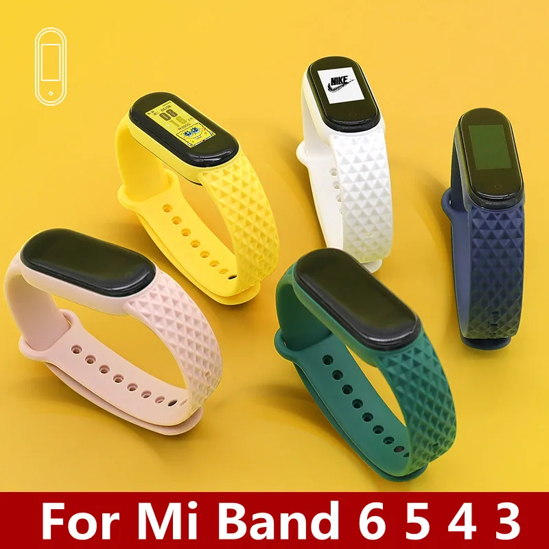 

Браслет силиконовый для Mi Band 6 5 4 3 NFC, мягкий браслет с ромбовидным узором для Mi Band 6 5 4 3