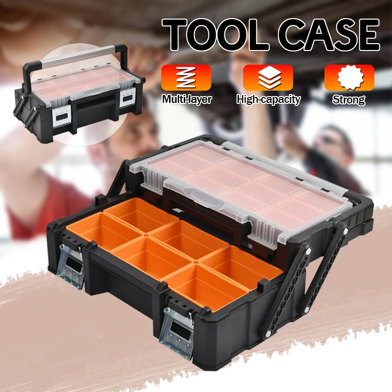 

Portable Parts Toolbox Organizer 2-Layers Plastic Folding Tool Box Screw Classification Component Box Tool Case Electrician