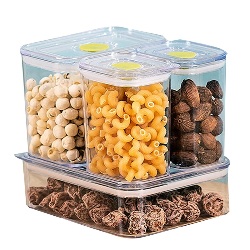 

4Pcs Plastic Food Storage Whole Grain Container Kitchen Container Fresh-Keeping Box Refrigerator Storage Box Transparent